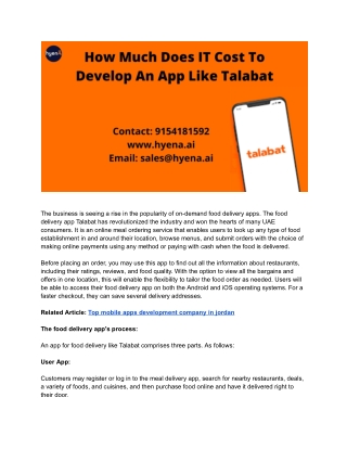 Cost To Develop An App Like Talabat