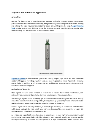 Argon Gas and Its Industrial Applications
