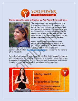 Online Yoga Classes in Mumbai by Yog Power International