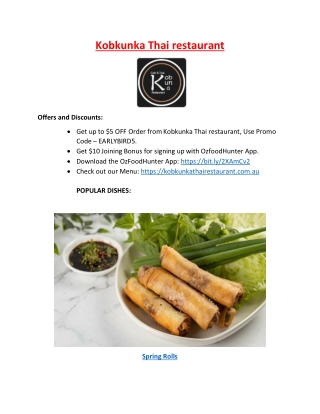 $5 Off - Kobkunka Thai Restaurant Kingscliff Menu NSW