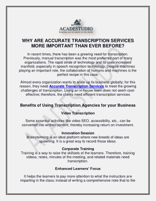 WHY ARE ACCURATE TRANSCRIPTION SERVICES  MORE IMPORTANT THAN EVER BEFORE?