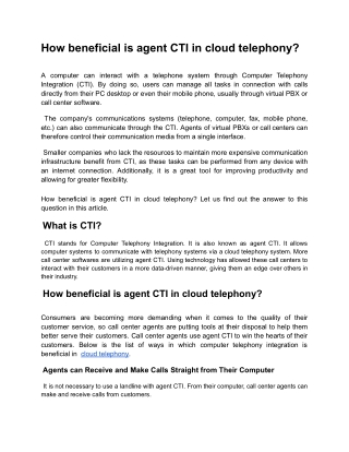 How beneficial is agent CTI in cloud telephony_