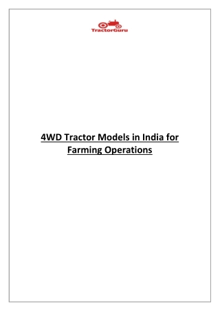 4WD Tractor Models in India for Farming Operations