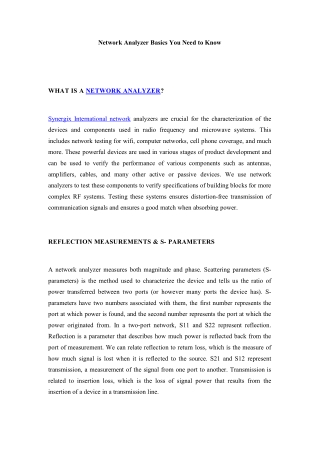 Network Analyzer Basics You Need to Know