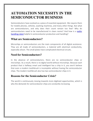 AUTOMATION NECESSITY IN THE SEMICONDUCTOR BUSINESS