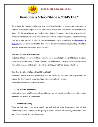 How does a School Shape a Child's Life?