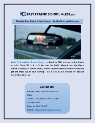 Clovis Ca Dmv Online Driving Course | Fasttrafficschool4less.com