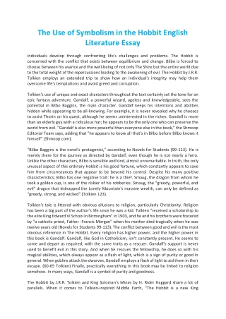 The Use of Symbolism in the Hobbit English Literature Essay