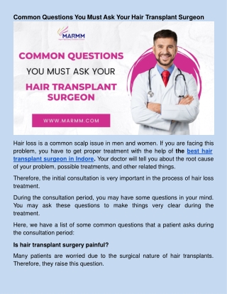 Common Questions You Must Ask Your Hair Transplant Surgeon