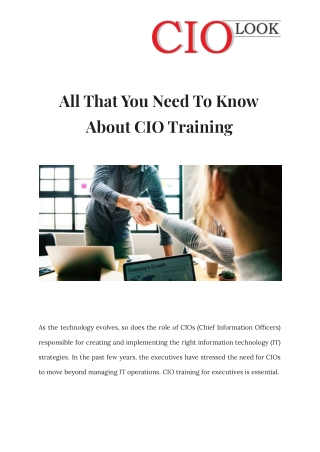 All That You Need To Know About CIO Training | CIOLOOK