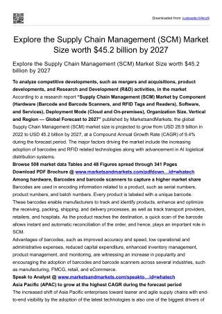 Explore the Supply Chain Management (SCM) Market Size worth $45.2 Bn by 2027