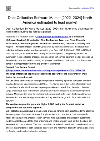 Debt Collection Software Market [2022–2024] America estimated to lead market