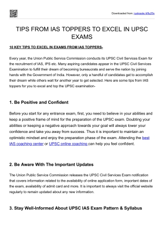 TIPS FROM IAS TOPPERS TO EXCEL IN UPSC EXAMS