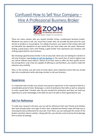 Confused How to Sell Your Company – Hire A Professional Business Broker