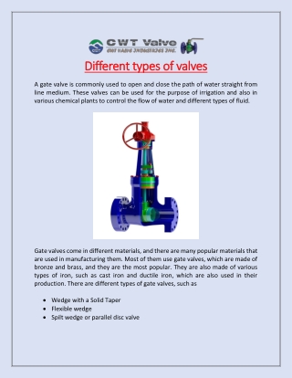 Different types of valves