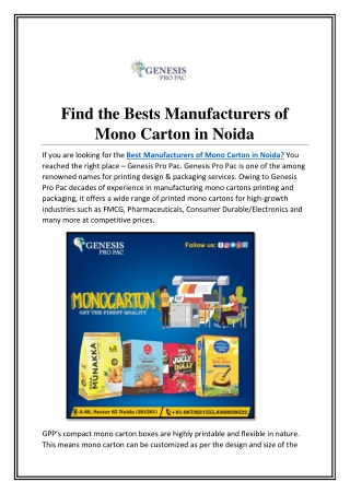 Find the Bests Manufacturers of Mono Carton in Noida 2