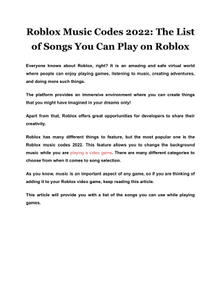 Roblox Music Codes 2022: The List of Songs You Can Play on Roblox