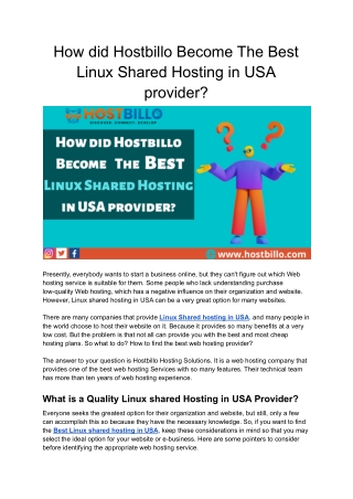 How did Hostbillo Become The Best Linux Shared Hosting in USA provider_