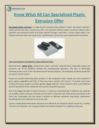 Know What All Can Specialised Plastic Extrusion Offer