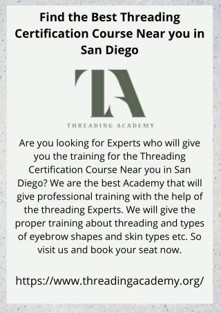 Find the Best Threading Certification Course Near you in San Diego