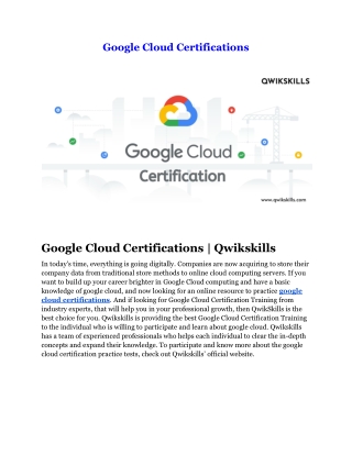 Google Cloud Certifications | Qwikskills