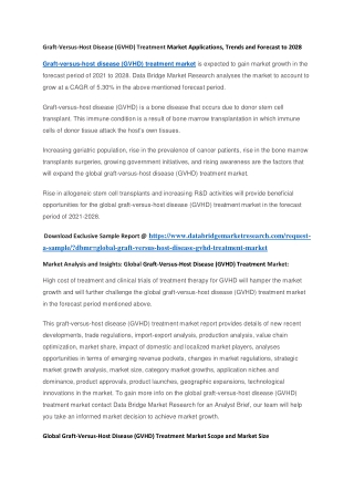 Graft-Versus-Host Disease (GVHD) Treatment Market Applications, Trends and Forecast to 2028