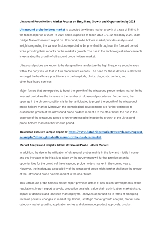 Ultrasound Probe Holders Market Focuses on Size, Share, Growth and Opportunities by 2028