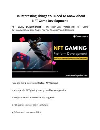 10 Interesting Things You Need To Know About NFT Game Development