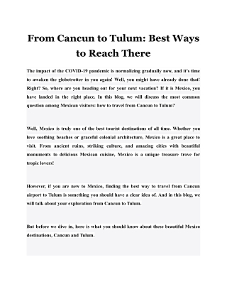 From Cancun to Tulum Best Ways to Reach There