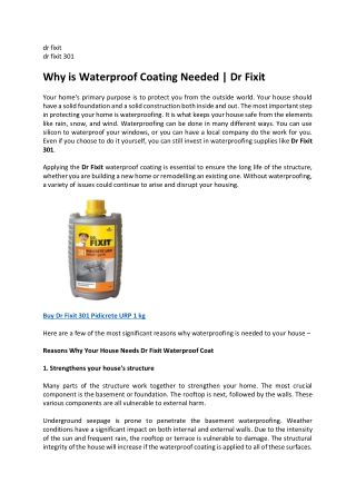 Why is Waterproof Coating Needed  Dr Fixit