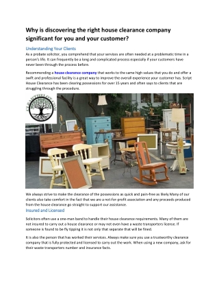 Why is discovery the right house clearance company significant for you and your customer