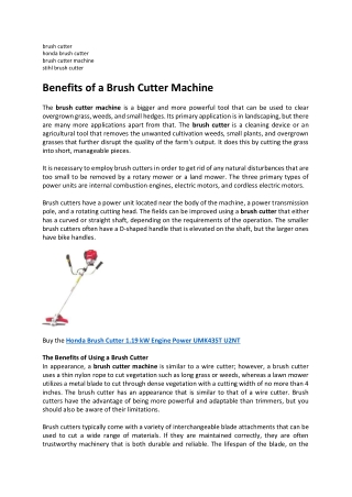 Benefits of a Brush Cutter Machine