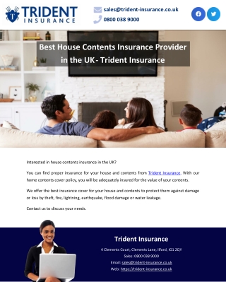 Best House Contents Insurance Provider in the UK- Trident Insurance