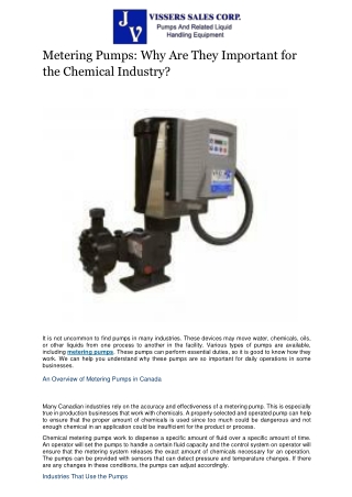 Metering Pumps: Why Are They Important for the Chemical Industry?