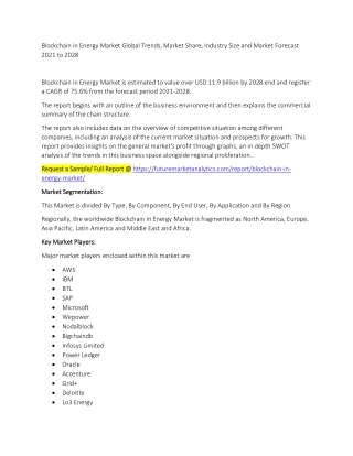 Blockchain in Energy Market Trends, Market Share, Industry Size, Growth, and Market Forecast 2021 to 2028