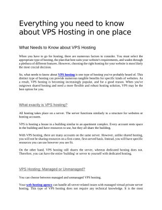 Everything you need to know about VPS Hosting in one place