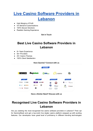 Live Casino Software Providers in Lebanon