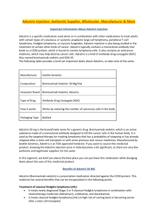 SUPPLIER OF ADCETRIS (Brentuximab Vedotin)