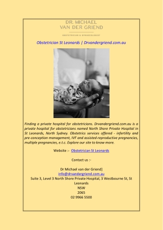 Obstetrician St LeonardsDrvandergriend.com.au