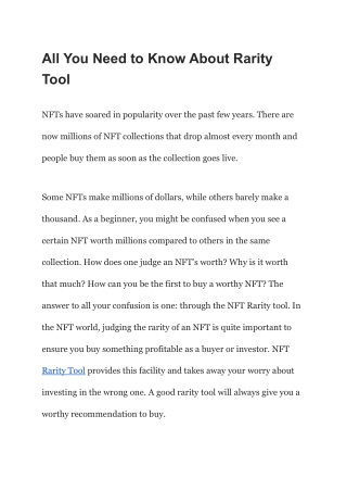 All You Need to Know About Rarity Tool