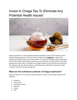 Treat Ailments with Medicinal Chaga tea in Australia