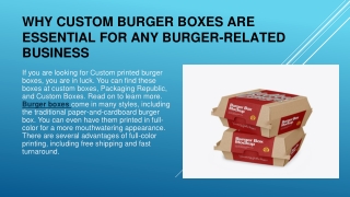 Why Custom Burger Boxes Are Essential For Any