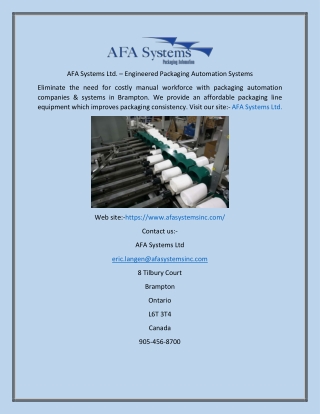 AFA Systems Ltd. – Engineered Packaging Automation Systems