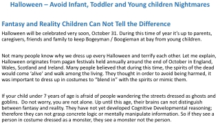 Halloween – Avoid Infant, Toddler and Young children Nightmares