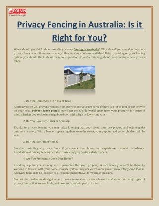 Privacy Fencing in Australia Is it Right for You