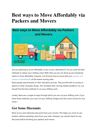 Best ways to Move Affordably via Packers and Movers