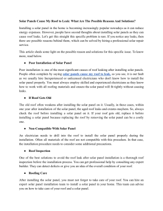 Solar Panels Cause My Roof to Leak What Are The Possible Reasons And Solutions