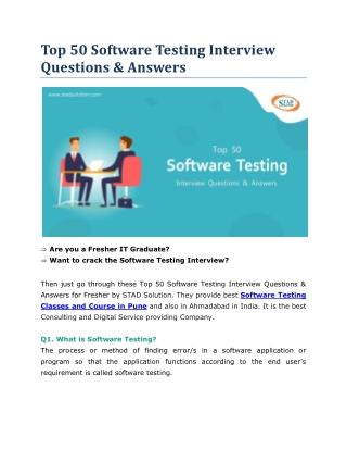 Top 50 Software Testing Interview Questions & Answers – STAD Solution