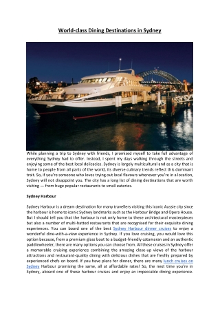World class dining destinations in Sydney