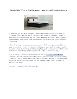 People Who Want to Buy Mattresses Have Several Financing Options